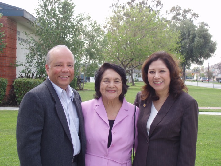 Manuel Baca with Dolores Huerta and LA County Supervisor Hilda Solis
